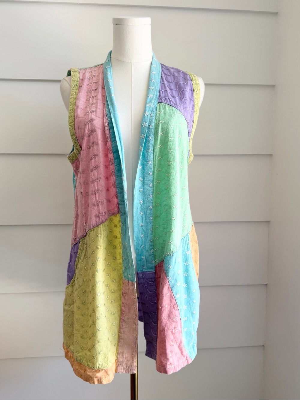 Colorblock Patchwork Long Vest Fairy Core Festival Bohemian - Picture 7 of 7